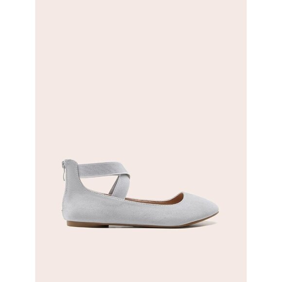 Dream Pairs Women Grey Faux Suede Flats Comfortable Elastic Ankle Straps Shoes - Picture 2 of 8